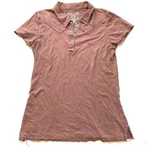 Project E Women's Top Size L Mauve Color Polo Short Sleeve, Raw Edged